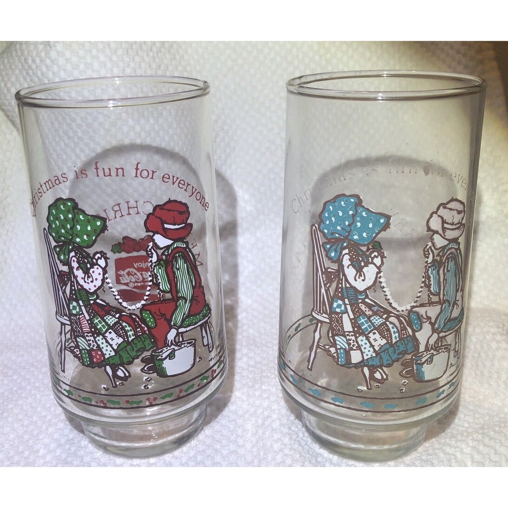 VTG 1970’s Coca Cola Holly Hobbie Christmas Drinking Glass Collector 2 Glasses